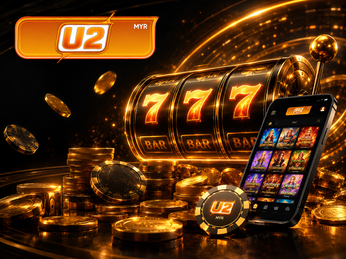 U2 Slot Malaysia branded slot machine, casino app, coins and chips