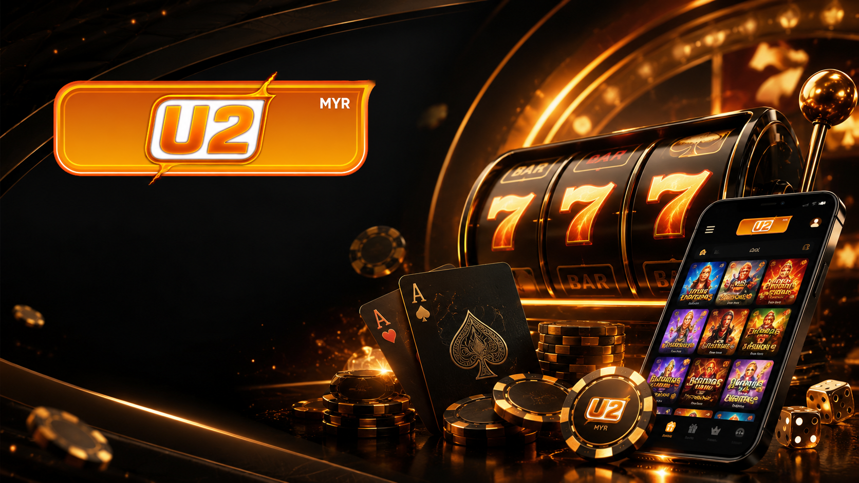 U2 Casino Malaysia branded casino app with slots, cards, chips and mobile gameplay